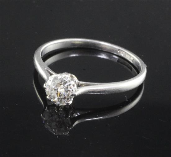 A platinum and diamond solitaire ring, the circular brilliant approx. 0.5ct, size P.